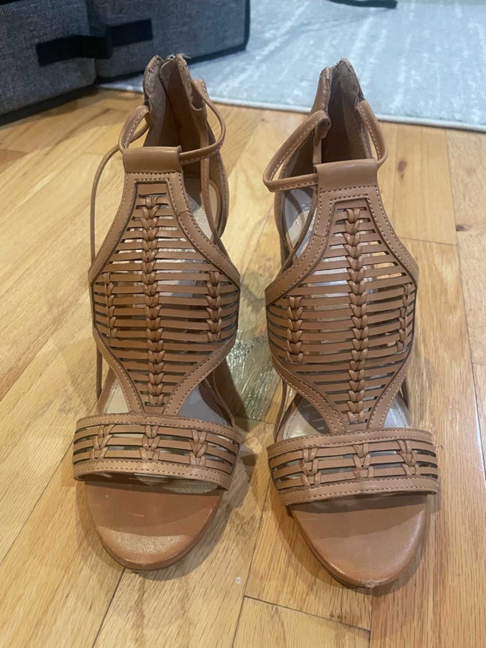 Vince Camuto Braided Tan Strappy Heeled Sandals